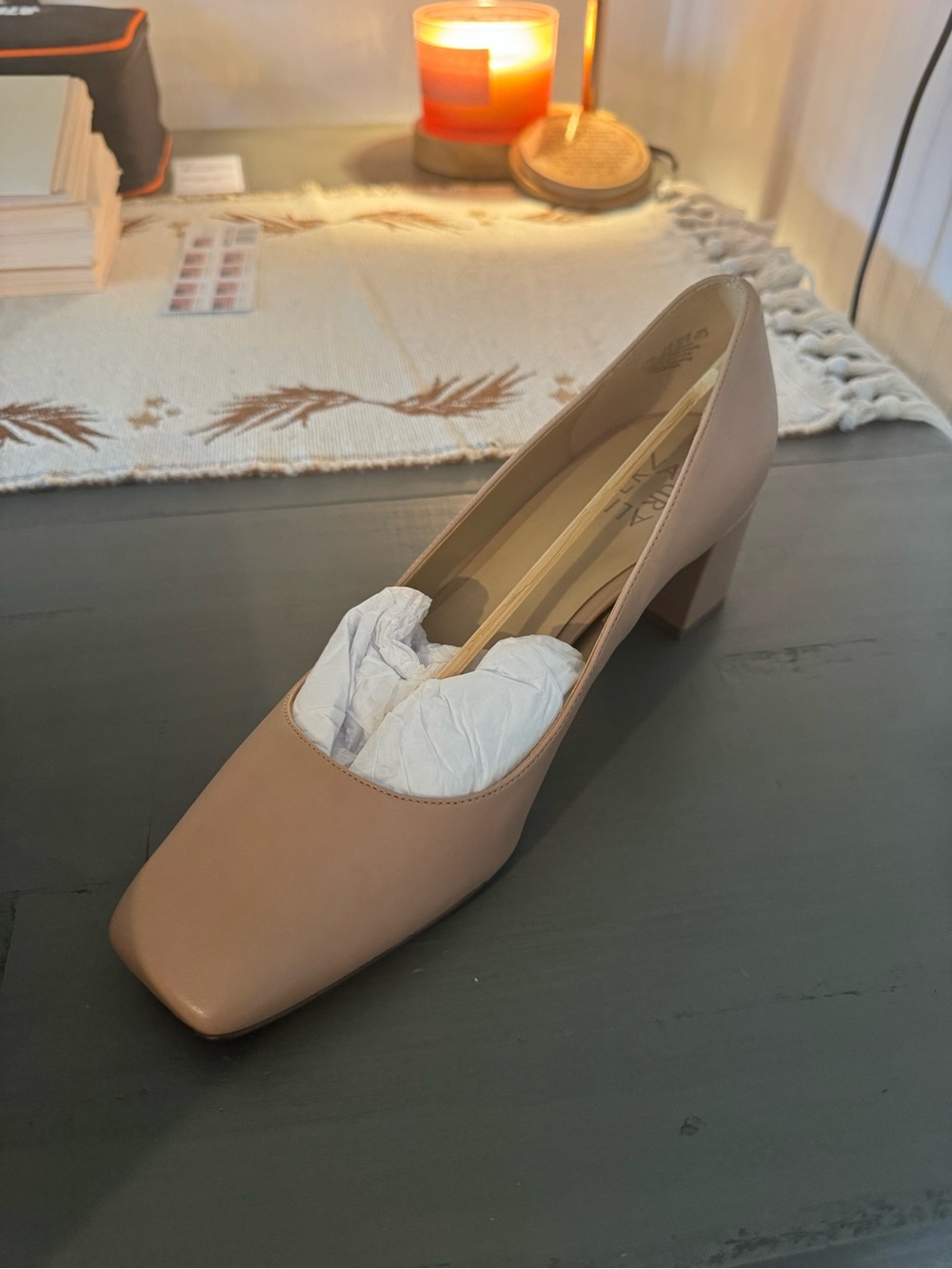 Naturalizer Taupe Square-Toe Block Heel Pump